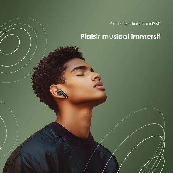 Audio spatial Sound360 Plaisir musical immersif La technologie sonore exclusive d'oraimo recompose le son stéréo et élargit le champ sonore pour offrir une expérience d'écoute immersive. Télécharge l'application oraimo sound pour vivre ce voyage auditif révolutionnaire.