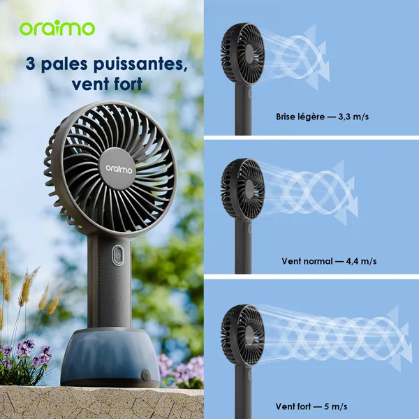 oraimo SmartHandheldfan 2 Ventilateur de table avec base lumineuse